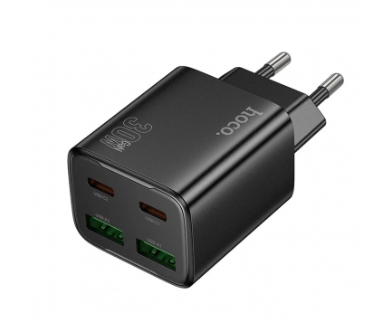 [CHGADP-HOCO-2XA/C-30W-BCK] Заряден адаптер—Hoco—30W–3A–2 x USB-A/2 x USB-C—Черно